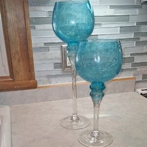 2pc Crackle Glass Candelabra Set